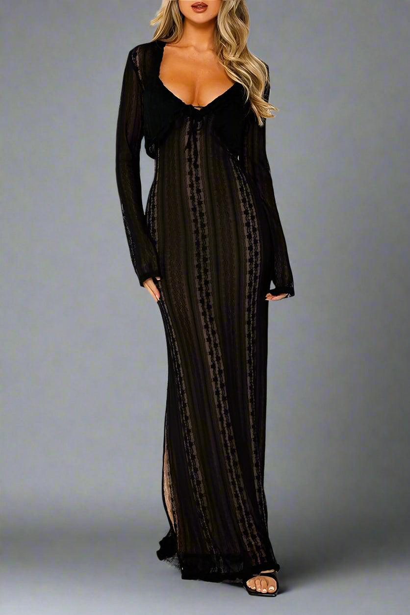 Raya Moonlit Lace Maxi Dress Elegant Evening Gown - Rebooters -Women's Dresses