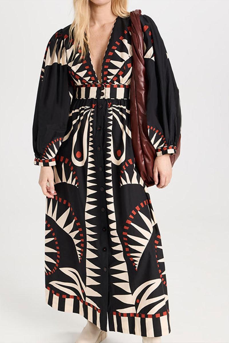 Stylish Brittany Boho Geometric Maxi Dress for Effortless Elegance - Rebooters -Women's Dresses