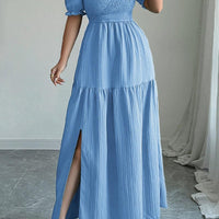 Elegant Elise Puff Sleeve Smocked Waist Split Maxi Dress Rebooters Maxi Women's Dresses