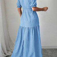 Elegant Elise Puff Sleeve Smocked Waist Split Maxi Dress Rebooters Maxi Women's Dresses