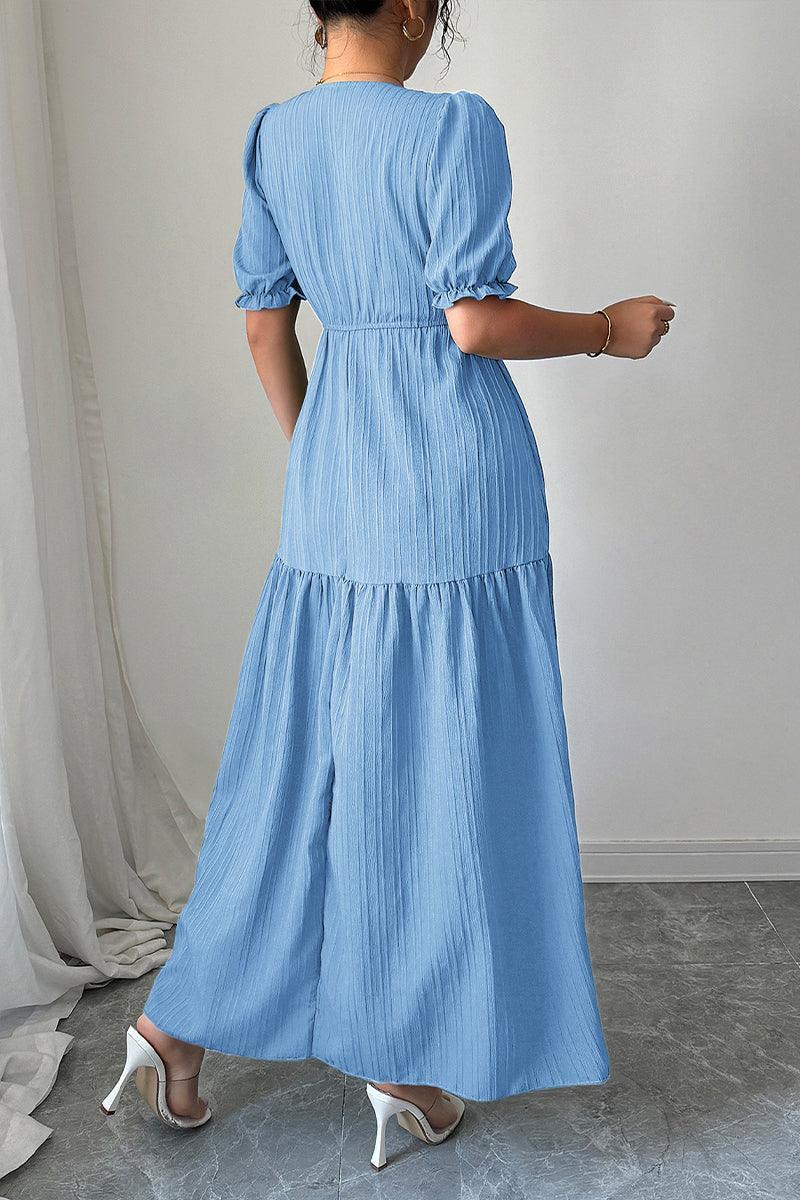 Elegant Elise Puff Sleeve Smocked Waist Split Maxi Dress Rebooters Maxi Women's Dresses