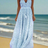 Mila Polka Dot V-Neck Maxi Dress with Flowing Silhouette - Rebooters -Women's Dresses
