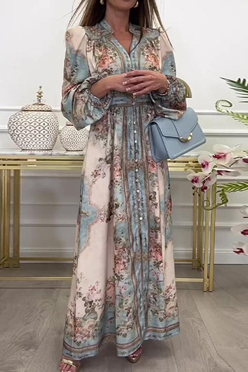 Carly Vintage Floral Button Maxi Dress for Effortless Style - Rebooters -Women's Dresses