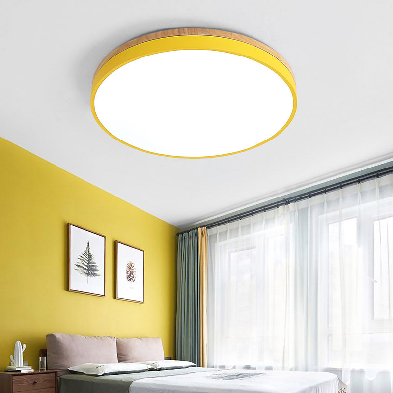 Wood Nordic LED Round Flush Ceiling Light for Elegant Spaces - Rebooters