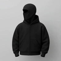 Black hoodie with Balaclava on a Gray background