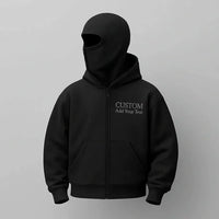 Black Men's hoodie with 'CUSTOM Add Your Text' on a Gray background