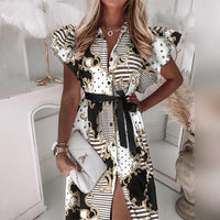 Chic Madeleine Women's Maxi Dress with Ruffled Sleeves and Belt Rebooters Maxi Women's Dresses