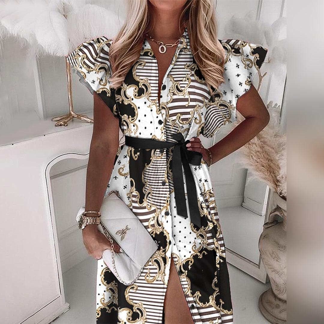 Chic Madeleine Women's Maxi Dress with Ruffled Sleeves and Belt Rebooters Maxi Women's Dresses