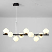 Modern Horizontal White Frosted Glass Ball Chandelier 7 Bulbs | Rebooters - Rebooters
