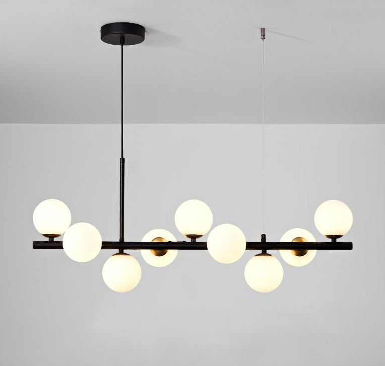 Modern Horizontal White Frosted Glass Ball Chandelier 7 Bulbs | Rebooters - Rebooters