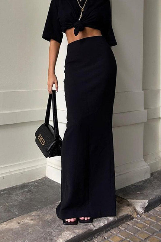 Black Sleek Maxi Skirt for Effortless Day to Night Style - Rebooters