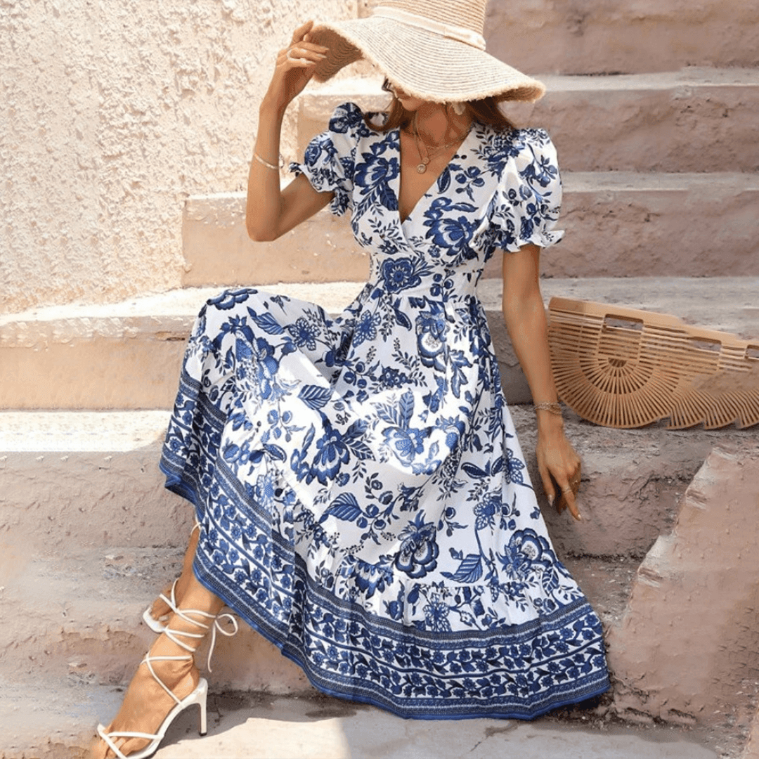 Elegant Kelly Women's Maxi Dress with Flowy Fit and Puff Sleeves Rebooters Maxi Women's Dresses
