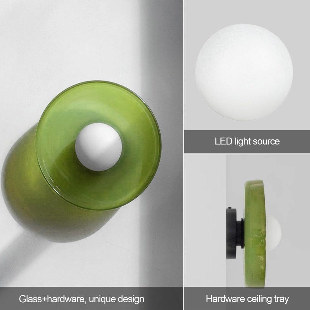Green Glass Round LED Ceiling Light for Home Decor - Rebooters
