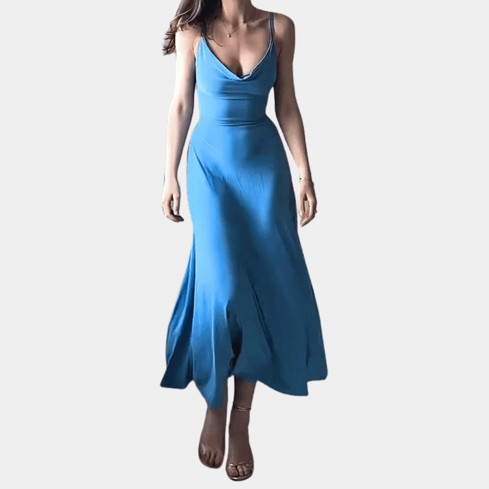 Leighton Women's Evening Gown with Cowl Neck Design - Rebooters -Women's Dresses