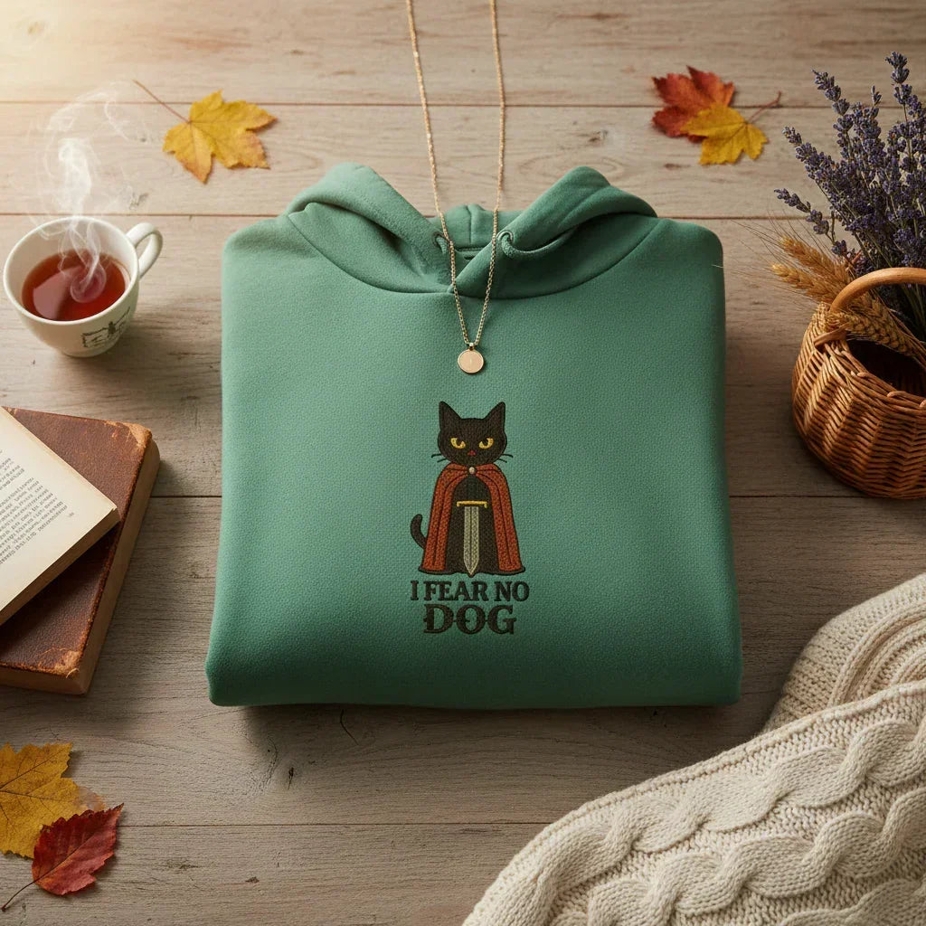Cat Knight “I Fear No Dog” Embroidered Hoodie | Rebooters