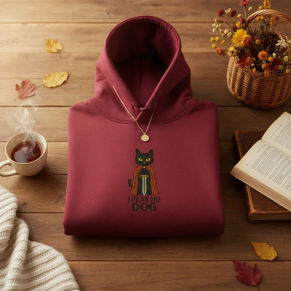 Cat Knight “I Fear No Dog” Embroidered Hoodie | Rebooters