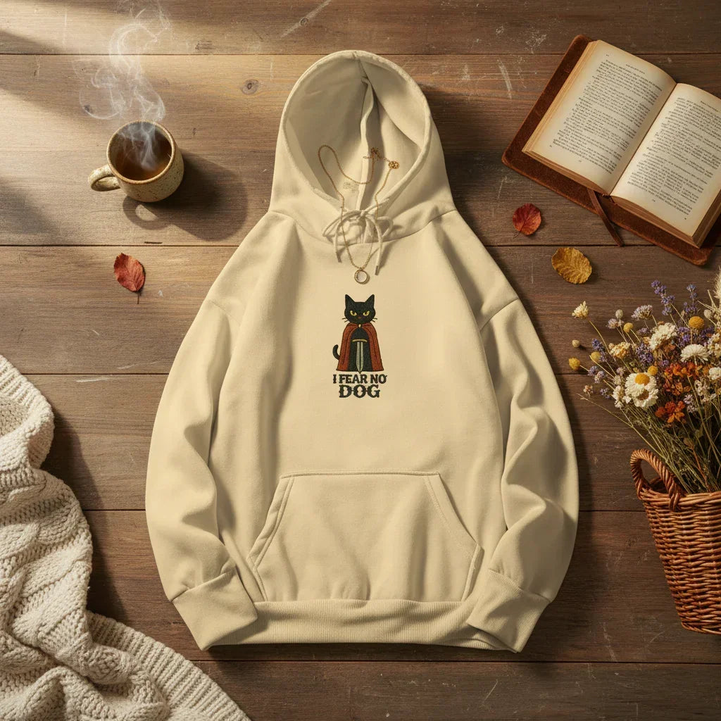 Cat Knight “I Fear No Dog” Embroidered Hoodie | Rebooters