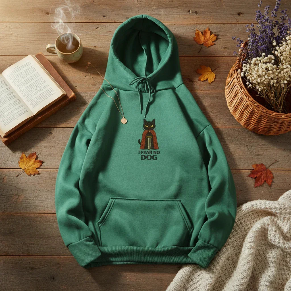 Cat Knight “I Fear No Dog” Embroidered Hoodie | Rebooters