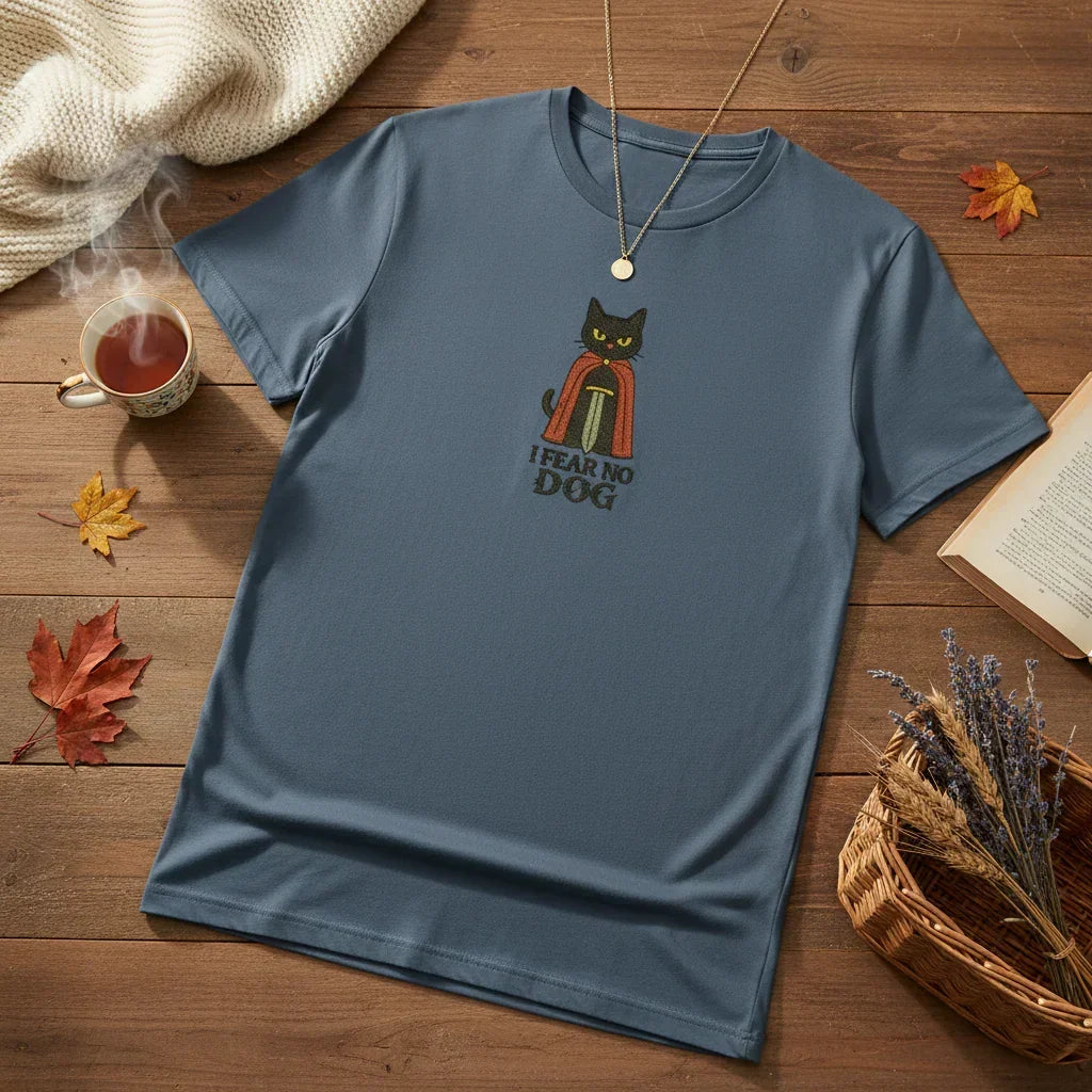 Cat Knight “I Fear No Dog” Embroidered T-Shirt | Rebooters