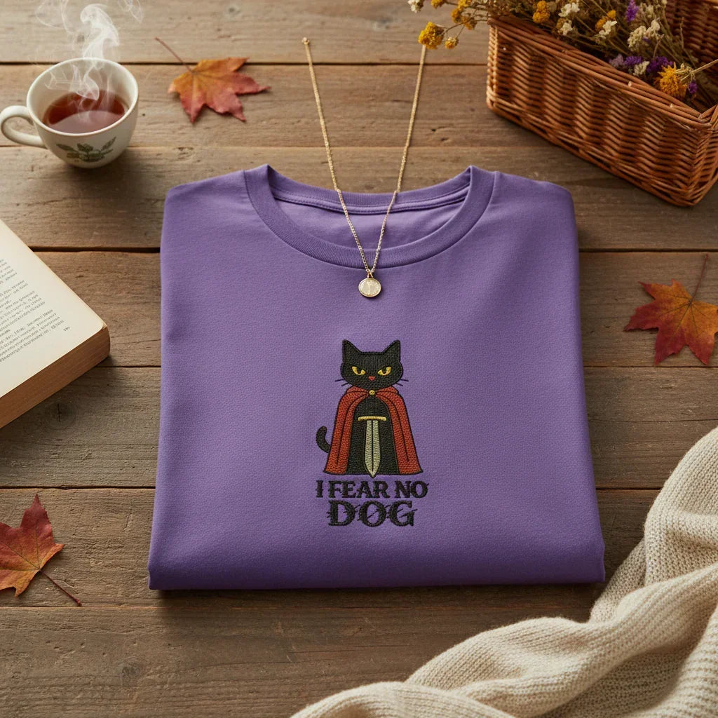 Cat Knight “I Fear No Dog” Embroidered T-Shirt | Rebooters