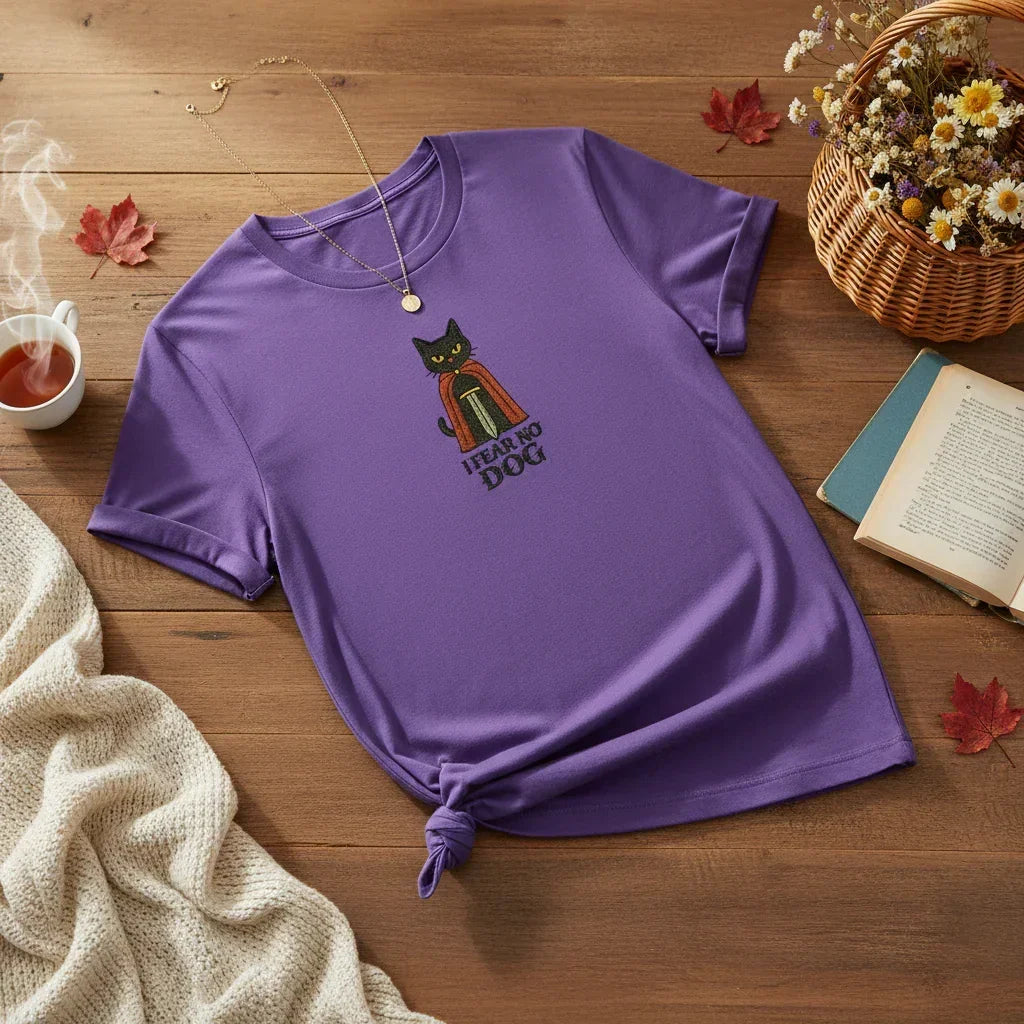 Cat Knight “I Fear No Dog” Embroidered T-Shirt | Rebooters