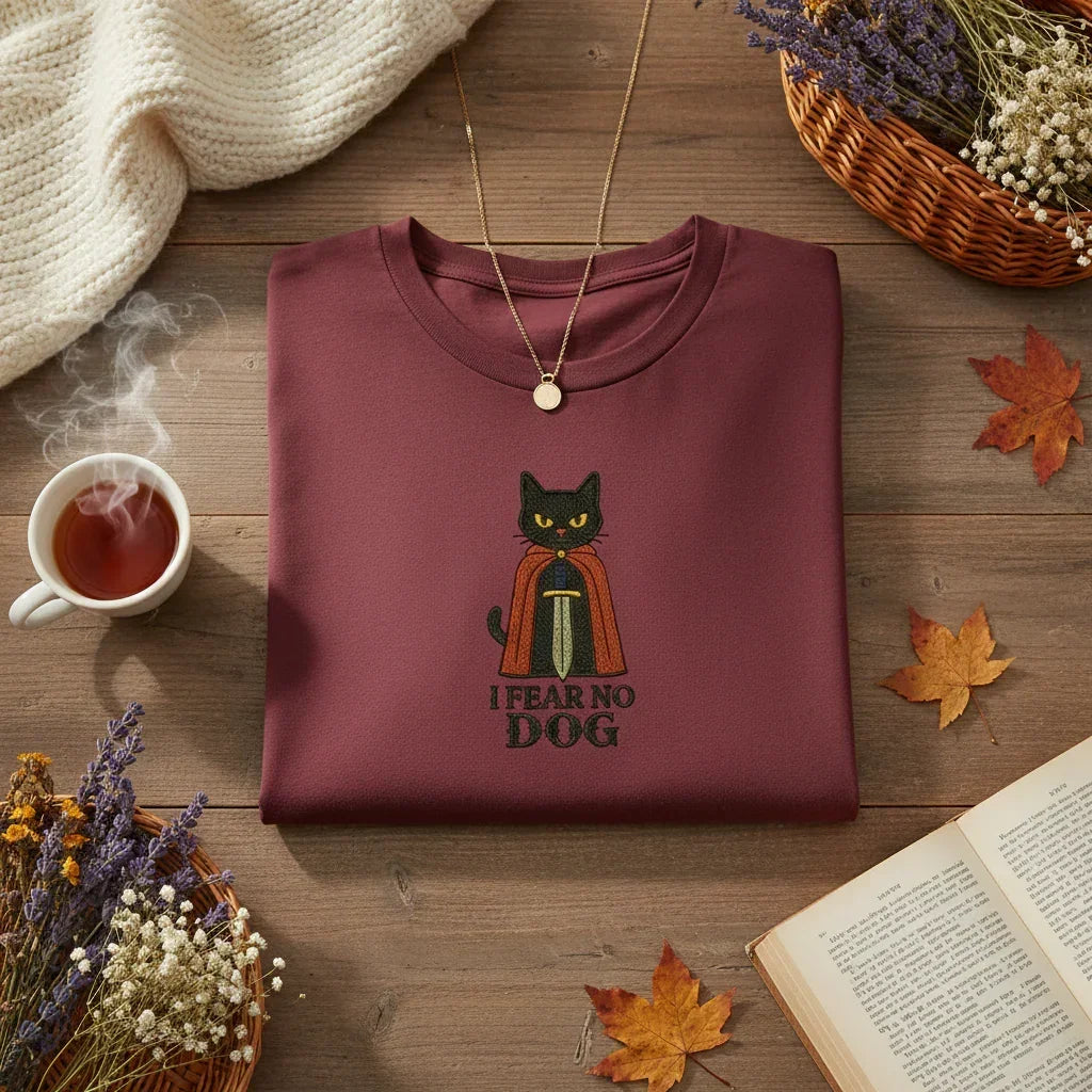 Cat Knight “I Fear No Dog” Embroidered T-Shirt | Rebooters
