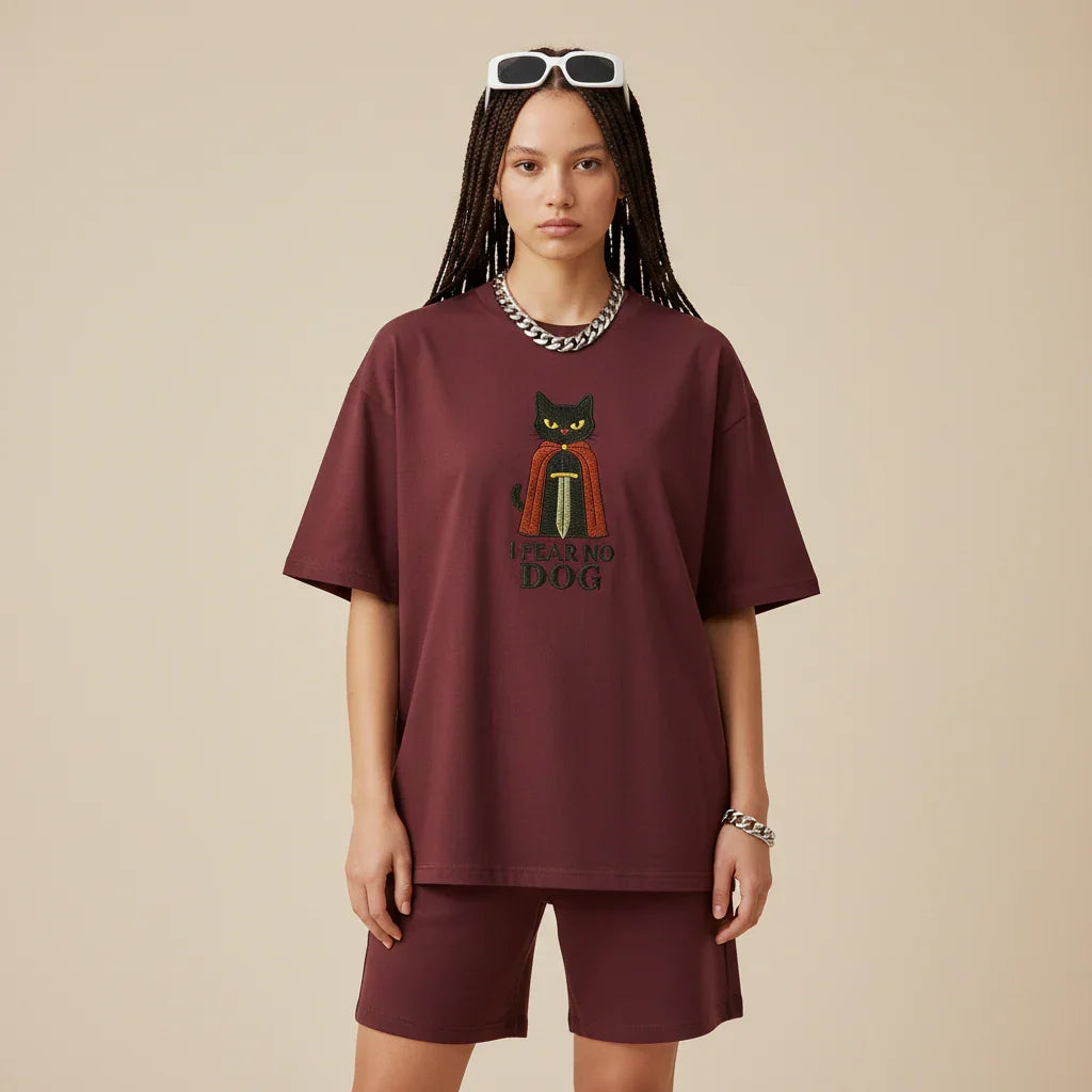 Cat Knight “I Fear No Dog” Embroidered T-Shirt | Rebooters