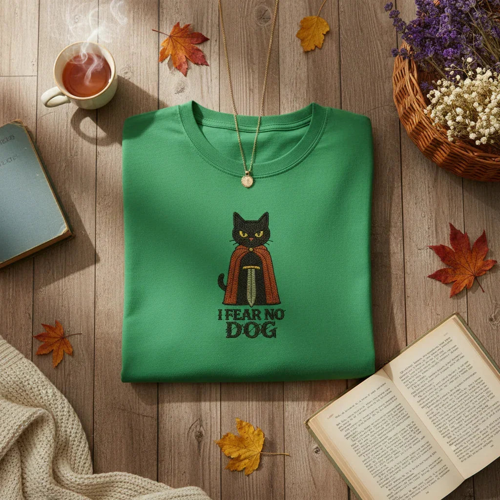 Cat Knight “I Fear No Dog” Embroidered T-Shirt | Rebooters