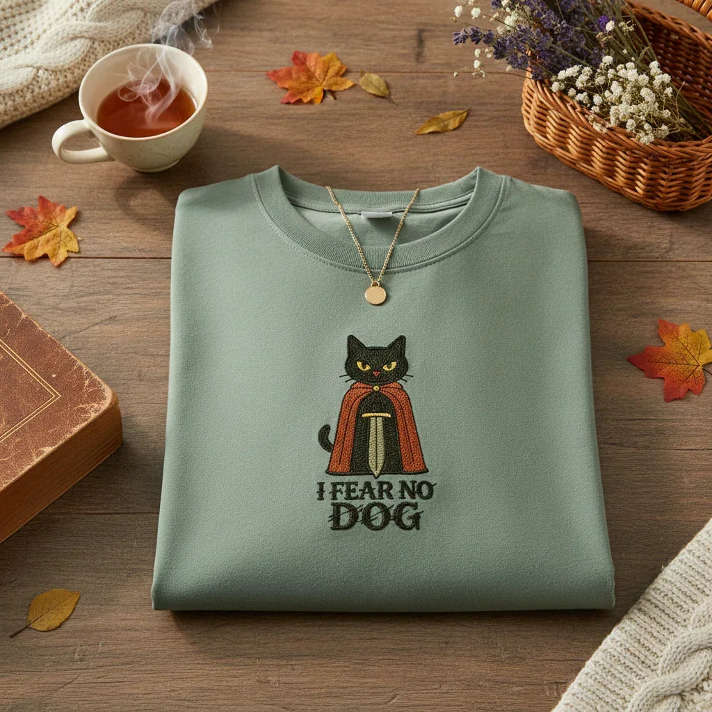 Cat Knight “I Fear No Dog” Embroidered T-Shirt | Rebooters