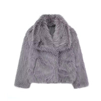 Chic Oversized Faux Fur Lapel Jacket Cozy Crop Coat Women - Womens Jackets Rebooters