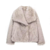 Chic Oversized Faux Fur Lapel Jacket Cozy Crop Coat Women - Womens Jackets Rebooters