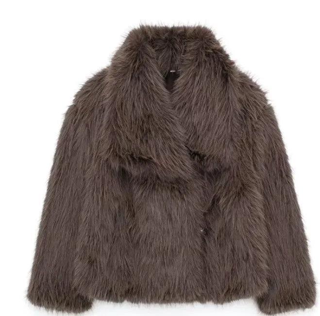 Chic Oversized Faux Fur Lapel Jacket Cozy Crop Coat Women - Womens Jackets Rebooters