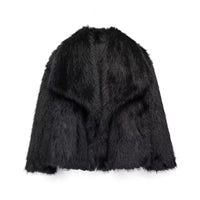 Chic Oversized Faux Fur Lapel Jacket Cozy Crop Coat Women - Womens Jackets Rebooters