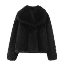 Chic Oversized Faux Fur Lapel Jacket Cozy Crop Coat Women - Womens Jackets Rebooters