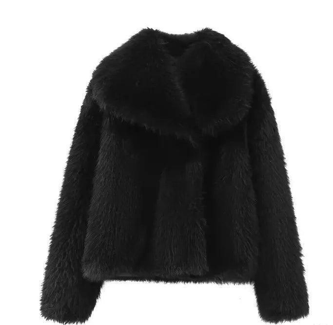 Chic Oversized Faux Fur Lapel Jacket Cozy Crop Coat Women - Womens Jackets Rebooters