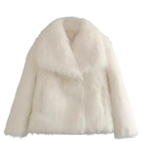 Chic Oversized Faux Fur Lapel Jacket Cozy Crop Coat Women - Womens Jackets Rebooters