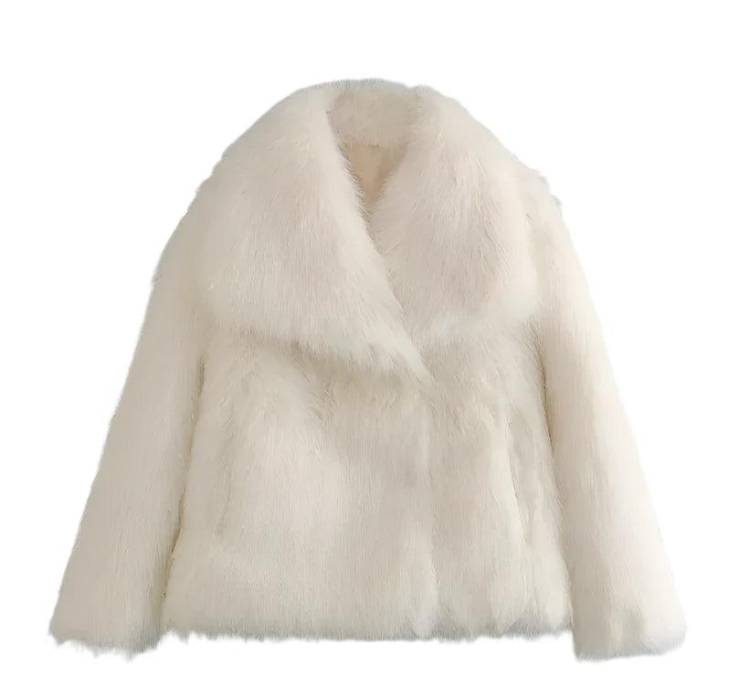 Chic Oversized Faux Fur Lapel Jacket Cozy Crop Coat Women - Womens Jackets Rebooters