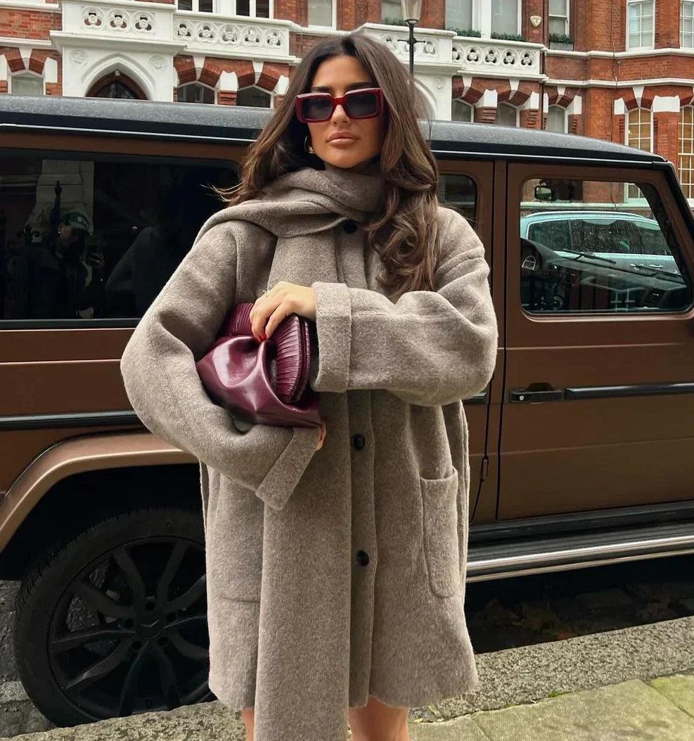 Claudia Elegant Women's Wool Coat with Matching Scarf - Womens Jackets Rebooters