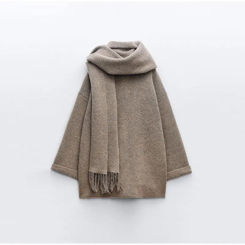 Claudia Elegant Women's Wool Coat | Stylish Wool Coat with Matching Scarf