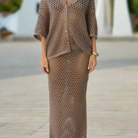 Crochet Knit Maxi Skirt Set for Breezy Style for Women - Rebooters