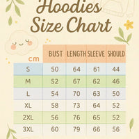Custom hoodies size chart with floral decorations on a beige background
