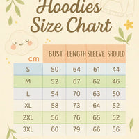 Custom hoodies size chart with floral decorations on a beige background