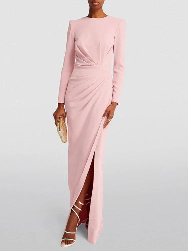 Kaylee Elegant Women's Evening Gown with High Neck and Slit - Rebooters -Women's Dresses