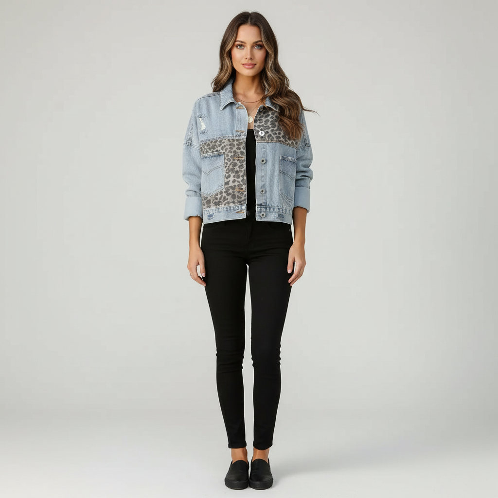 Women's Denim Jacket Leopard - Rebooters