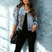 Denim Jackets Women Ladies Leopard Print Patchwork Jean Jacket - Womens Jackets Rebooters