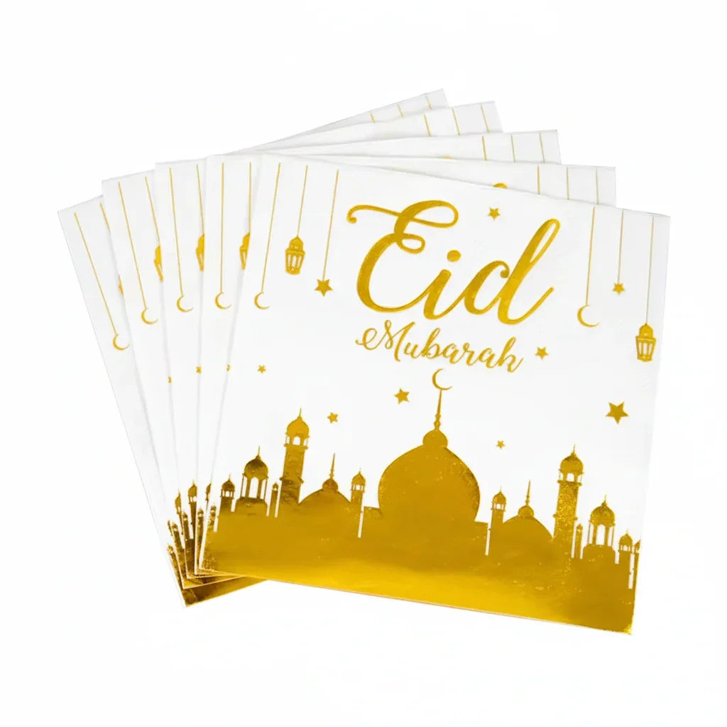 Stack of cards with 'Eid Mubarak' text on a white background