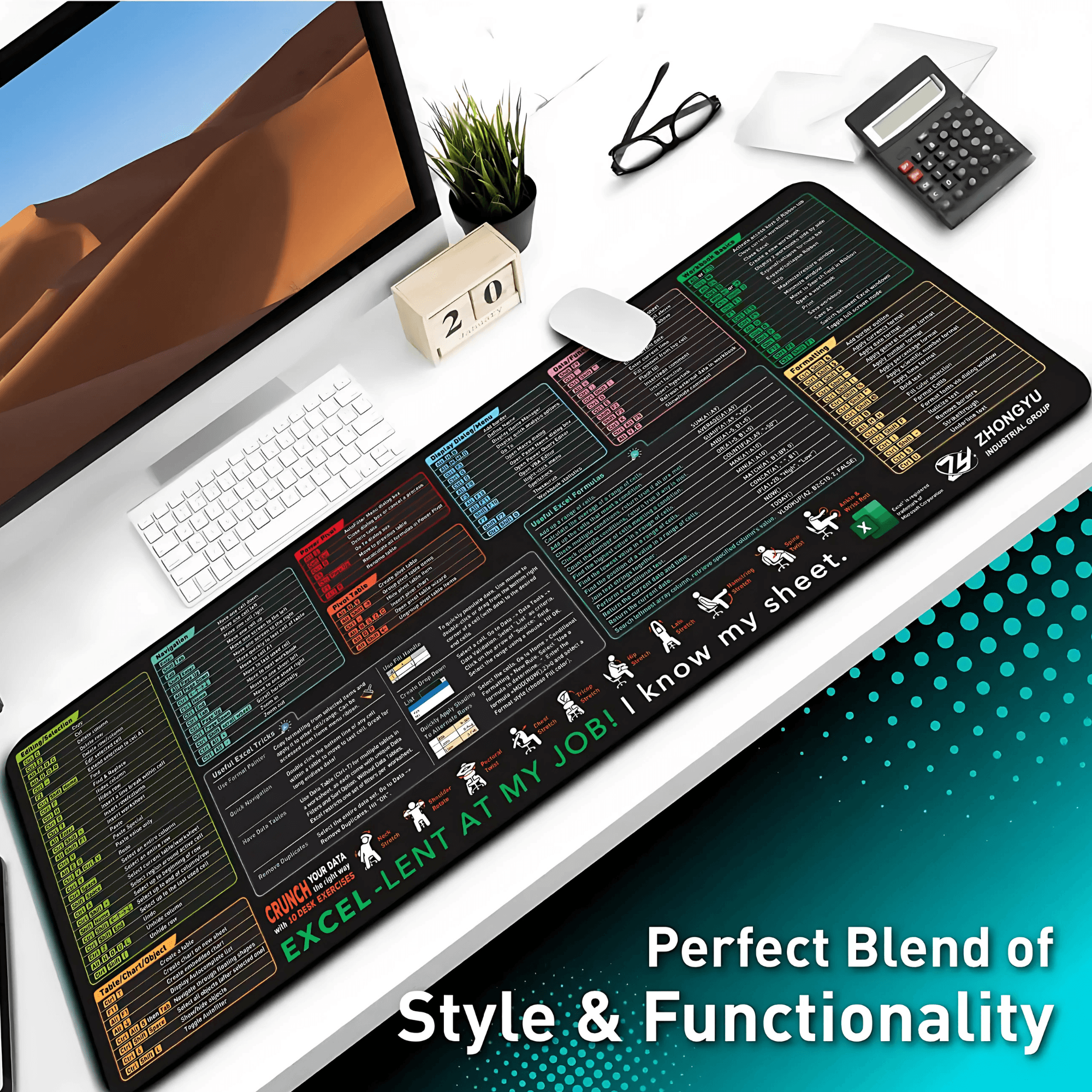 Excel Shortcut Keys Desk Mat – XL Gaming Mousepad with Cheat Sheet | Non-Slip Spreadsheet Keyboard Mat - Rebooters