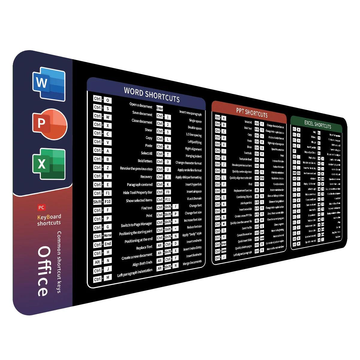 Excel Shortcut Keys Desk Mat – XL Gaming Mousepad with Cheat Sheet | Non-Slip Spreadsheet Keyboard Mat - Rebooters