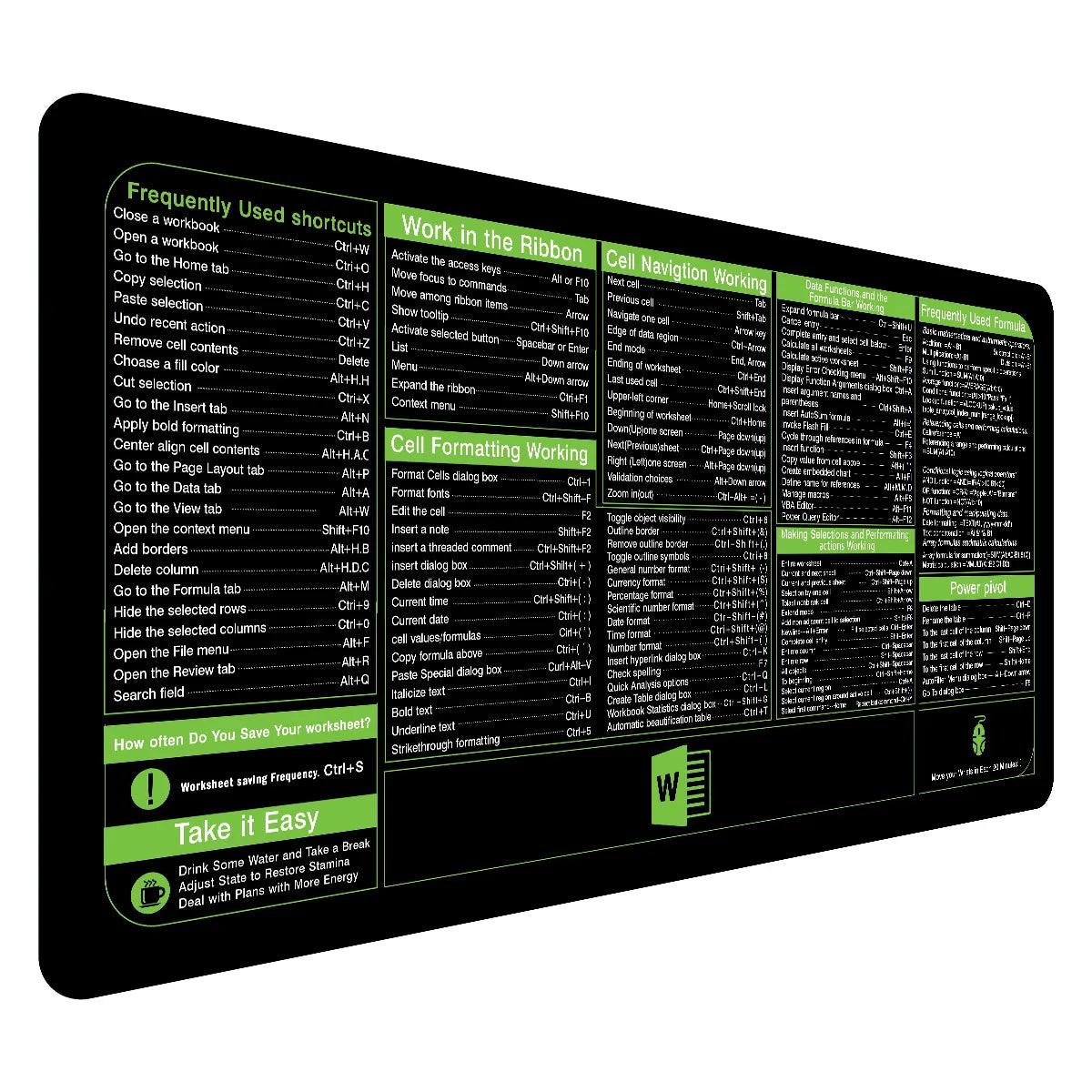 Excel Shortcut Keys Desk Mat – XL Gaming Mousepad with Cheat Sheet | Non-Slip Spreadsheet Keyboard Mat - Rebooters