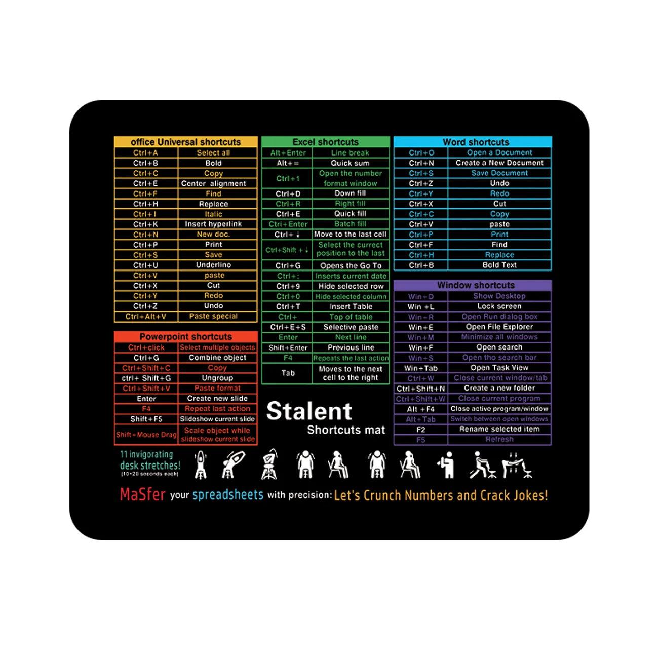 Excel Shortcut Keys Desk Mat – XL Gaming Mousepad with Cheat Sheet | Non-Slip Spreadsheet Keyboard Mat - Rebooters